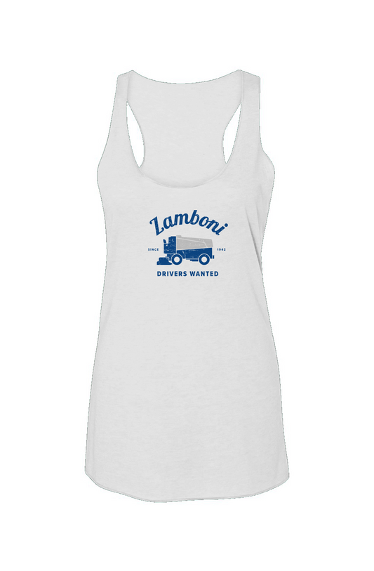 Drivers Wanted Racerback Barn Tank White | Barn Garb Hockey Threads