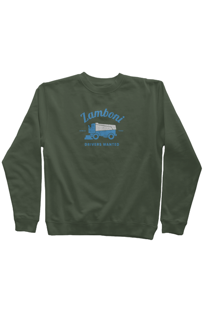 Drivers Wanted Rinkside Crewneck Sweatshirt Olive | Barn Garb Hockey Threads