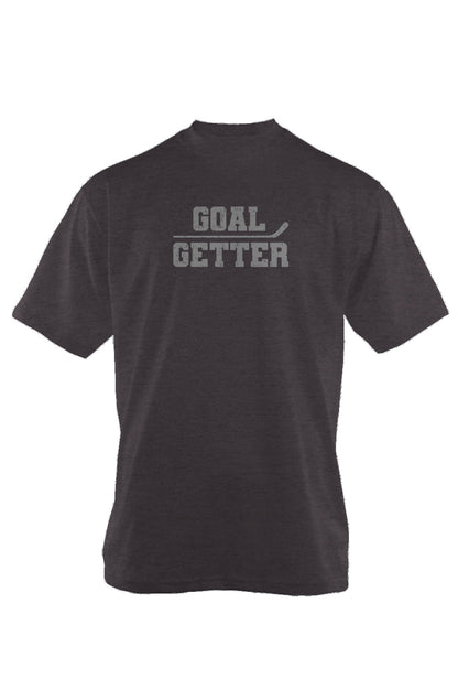 Goal Getter Stick 90s Throwback Tee Charcoal | Barn Garb Hockey Threads