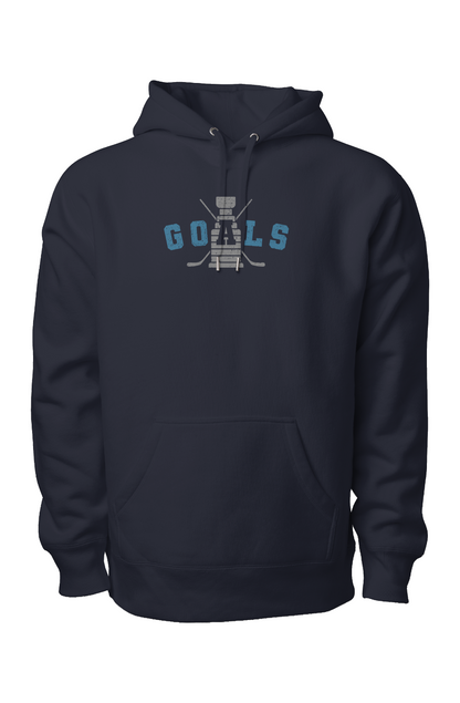 Goals Crossed Sticks Legend Heavyweight Hoodie Navy Blue | Barn Garb Hockey Threads