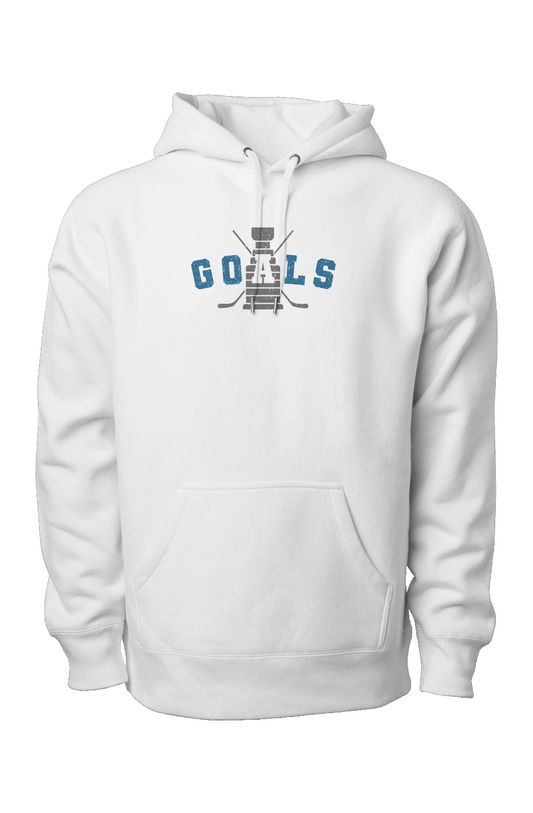 Goals Crossed Sticks Legend Heavyweight Hoodie White | Barn Garb Hockey Threads