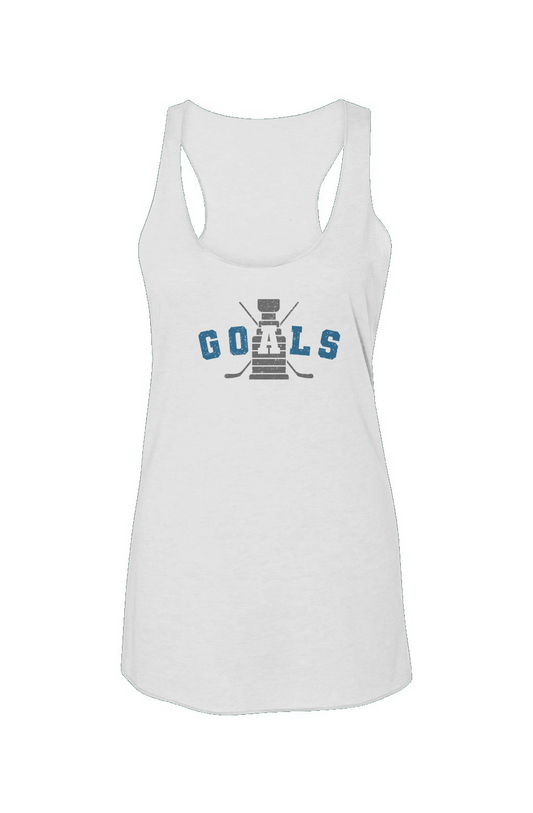 Goals Crossed Sticks Racerback Barn Tank White | Barn Garb Hockey Threads