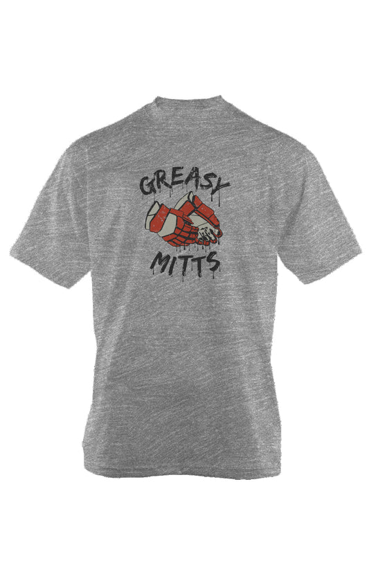 Greasy Mitts 90s Throwback Tee Grey | Barn Garb Hockey Threads