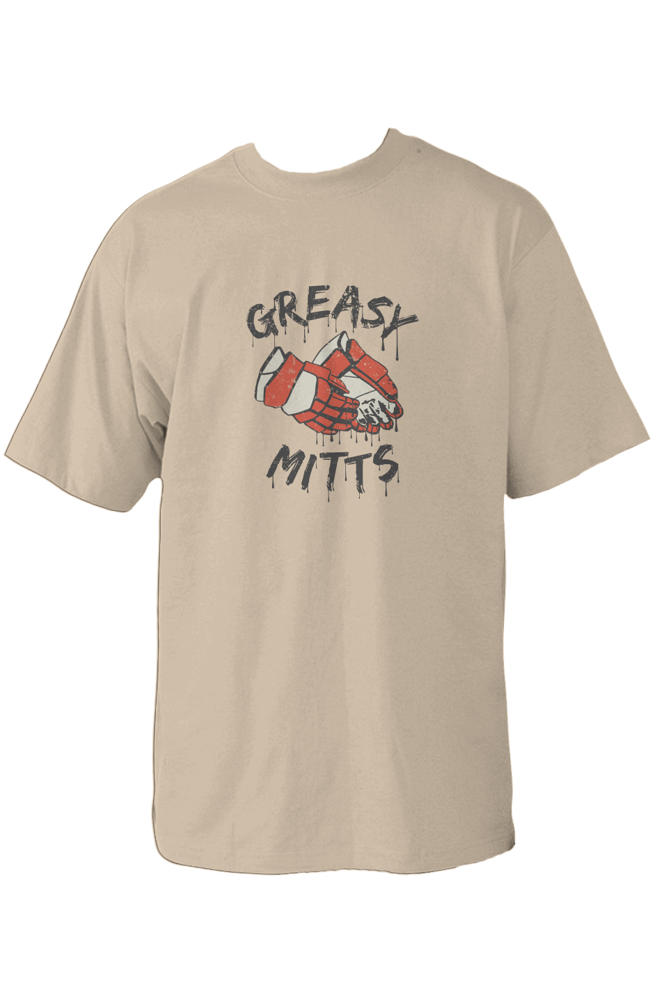 Greasy Mitts 90s Throwback Tee Sand | Barn Garb Hockey Threads