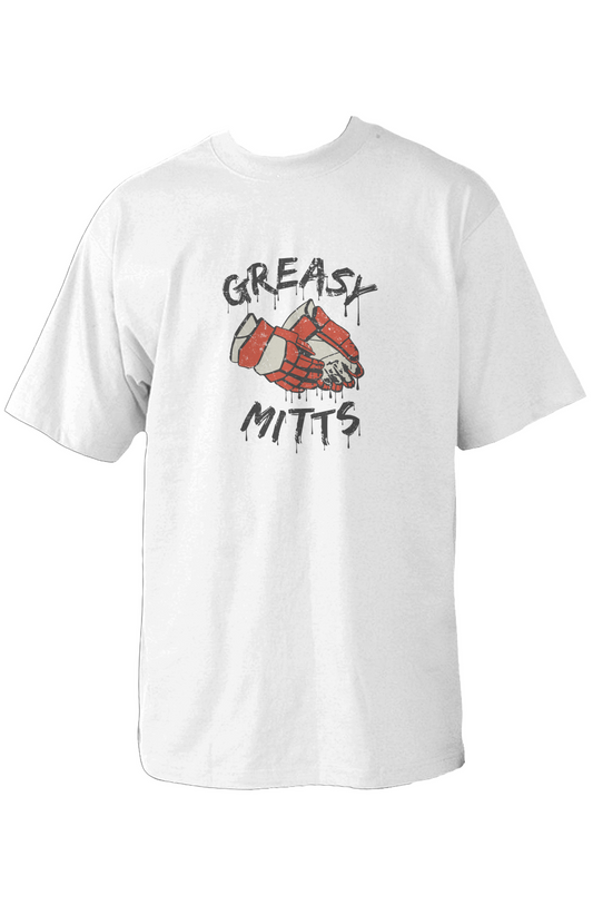 Greasy Mitts 90s Throwback Tee White | Barn Garb Hockey Threads