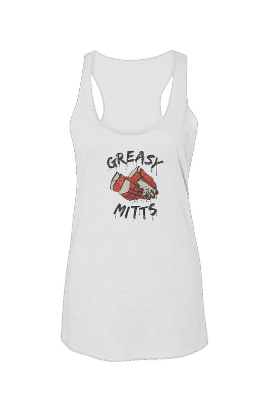 Greasy Mitts Racerback Barn Tank White | Barn Garb Hockey Threads