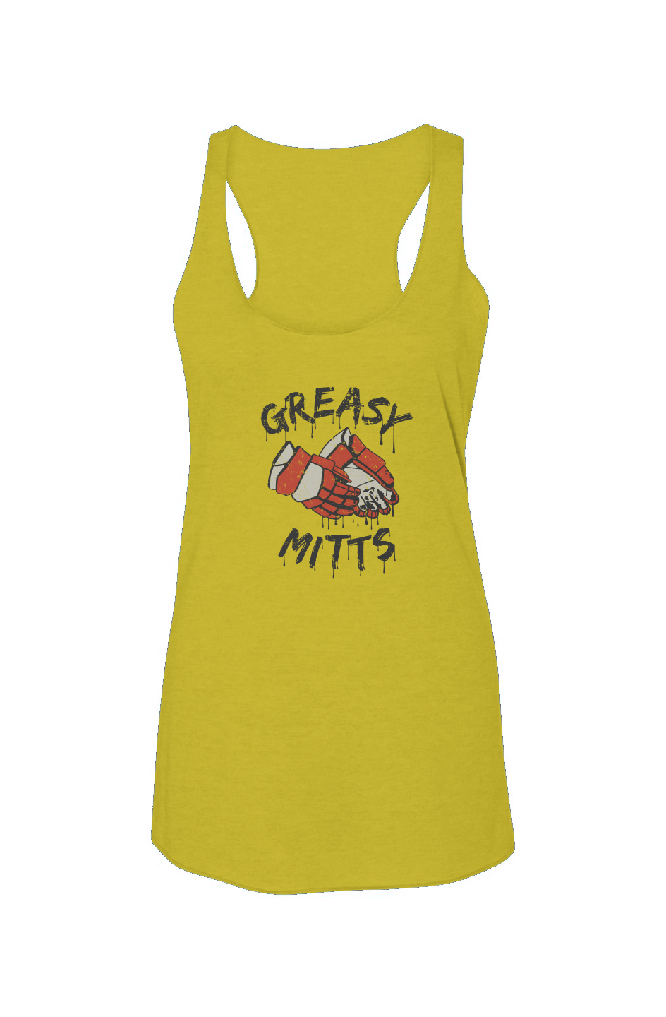 Greasy Mitts Racerback Barn Tank Yellow | Barn Garb Hockey Threads