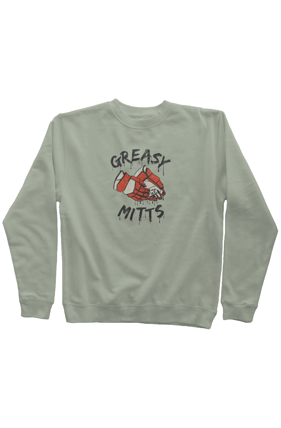 Greasy Mitts Rinkside Crewneck Sweatshirt Sage | Barn Garb Hockey Threads