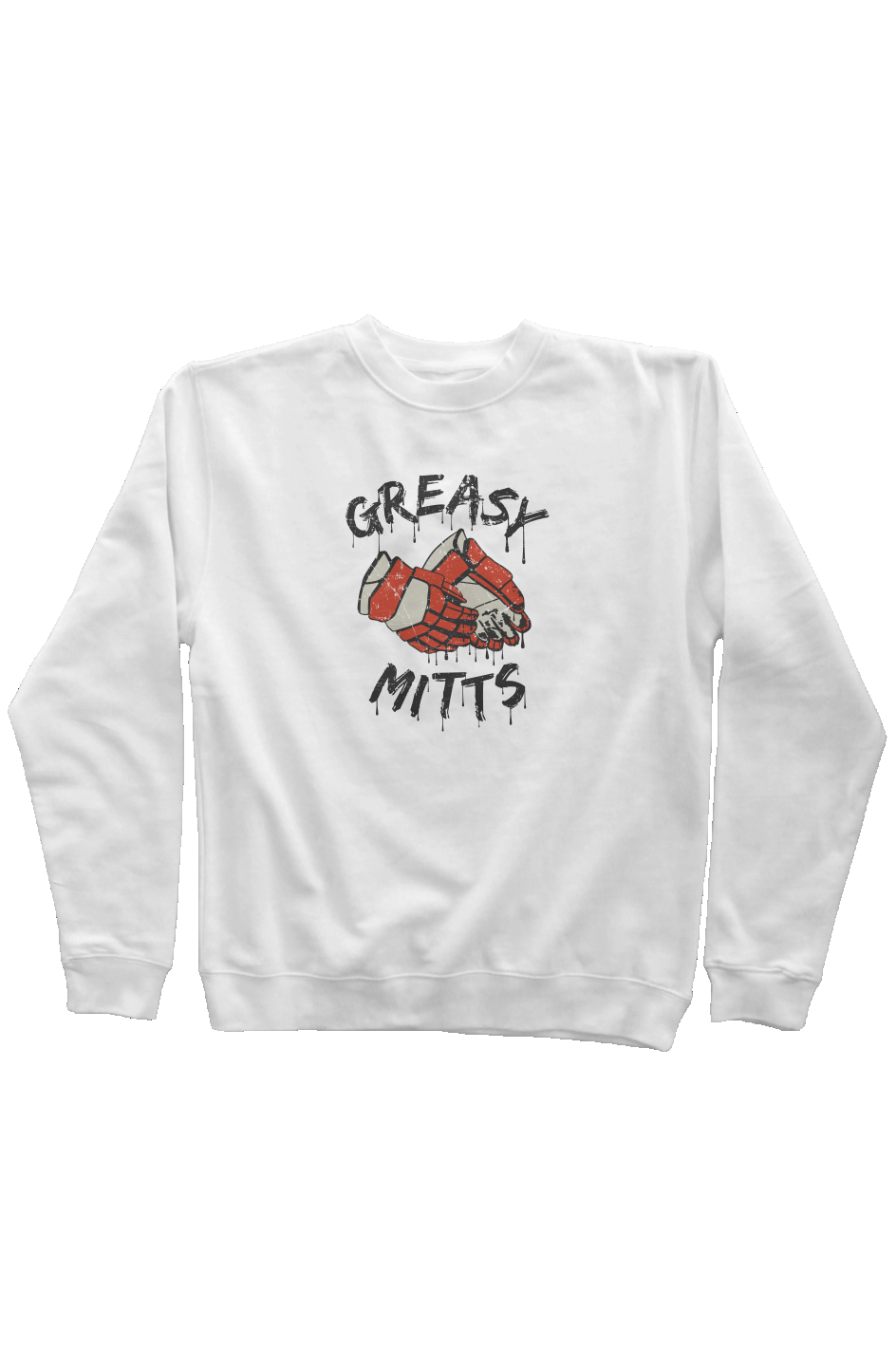 Greasy Mitts Rinkside Crewneck Sweatshirt White | Barn Garb Hockey Threads