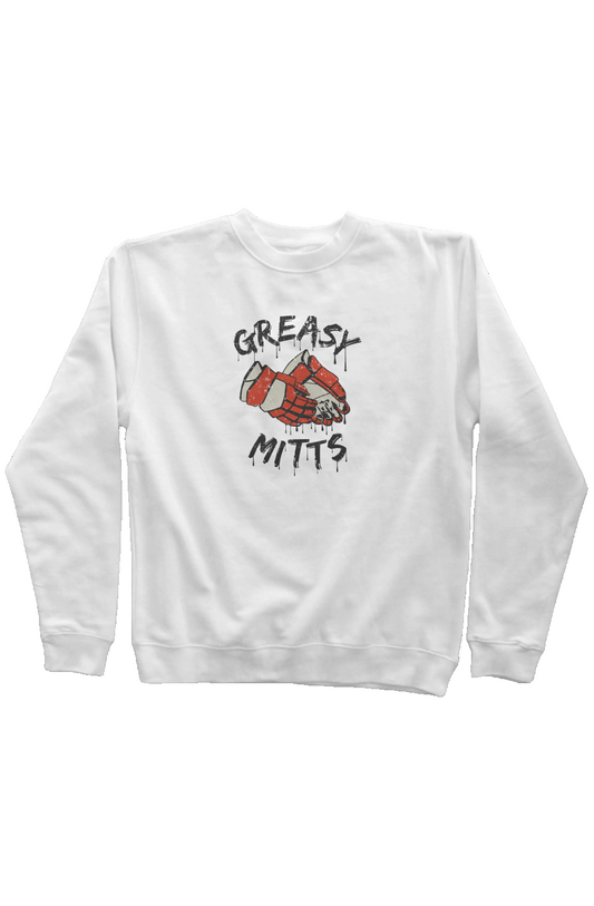 Greasy Mitts Rinkside Crewneck Sweatshirt White | Barn Garb Hockey Threads