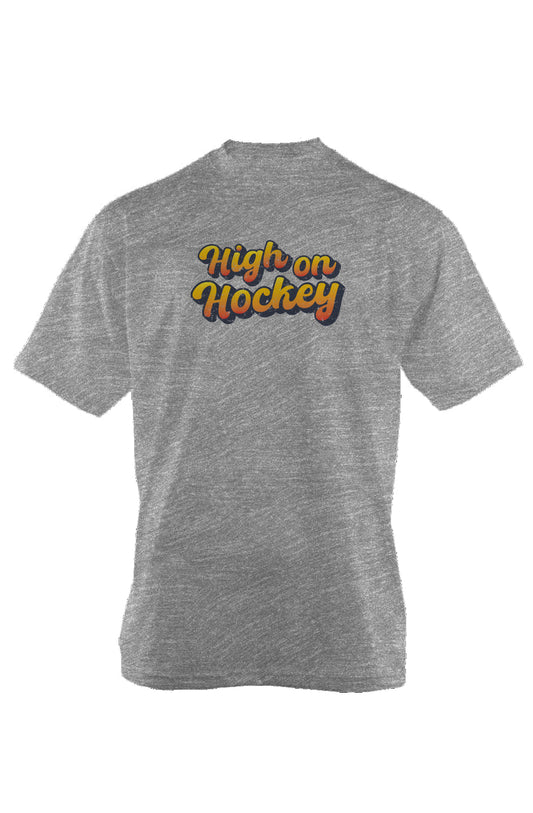 High on Hockey 90s Throwback Tee Grey | Barn Garb Hockey Threads