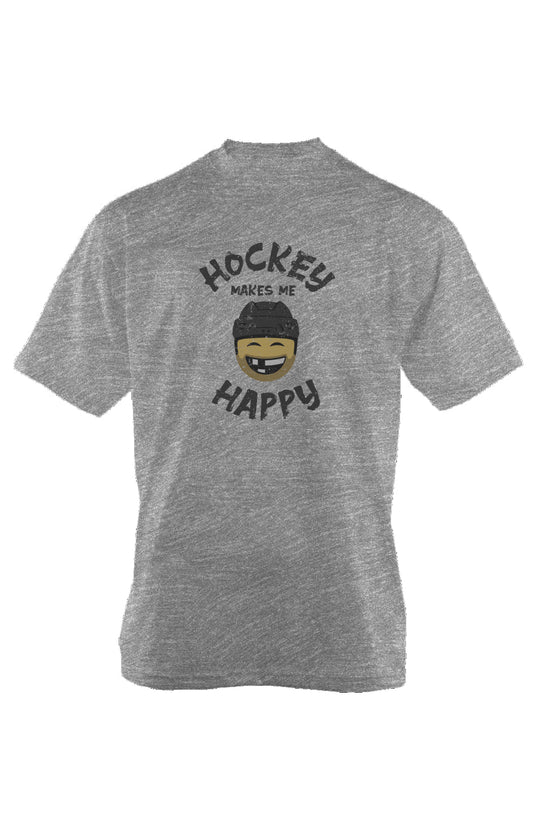 Hockey Makes Me Happy 90s Throwback Tee Grey |  Barn Garb Hockey Threads