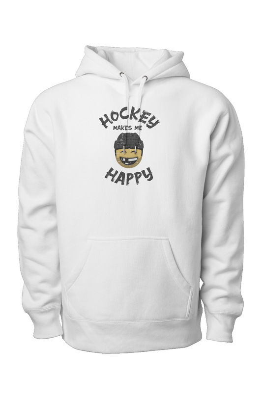 Hockey Makes Me Happy Legend Heavyweight Hoodie White | Barn Garb Hockey Threads