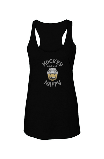 Hockey Makes Me Happy Racerback Barn Tank Black | Barn Garb Hockey Threads