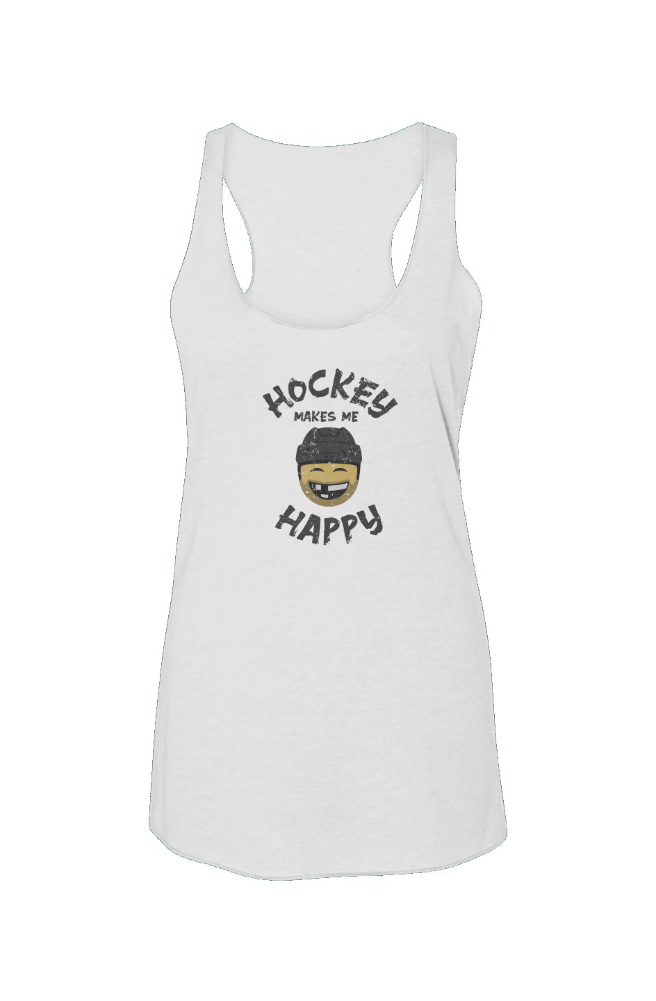 Hockey Makes Me Happy Racerback Barn Tank White | Barn Garb Hockey Threads