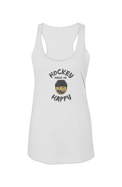Hockey Makes Me Happy Racerback Barn Tank White | Barn Garb Hockey Threads
