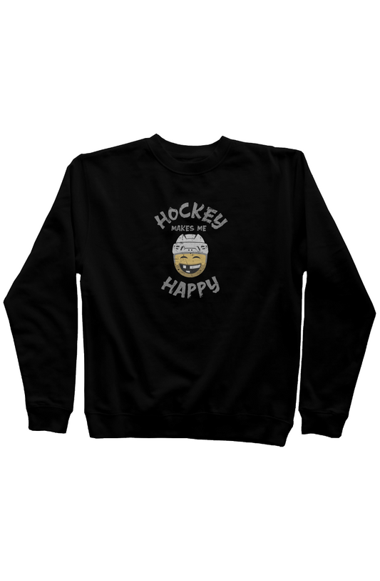 Hockey Makes Me Happy Rinkside Crewneck Sweatshirt Black | Barn Garb Hockey Threads