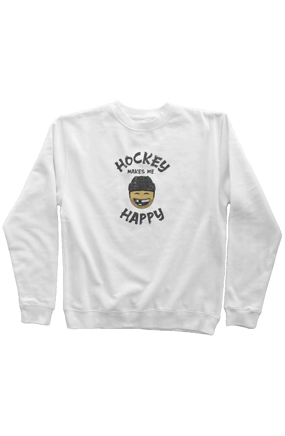 Hockey Makes Me Happy Rinkside Crewneck Sweatshirt White | Barn Garb Hockey Threads