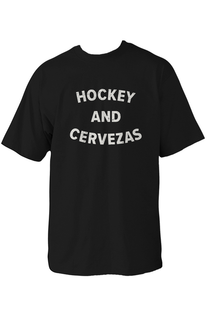 Hockey and Cervezas 90s Throwback Tee Black | Barn Garb Hockey Threads