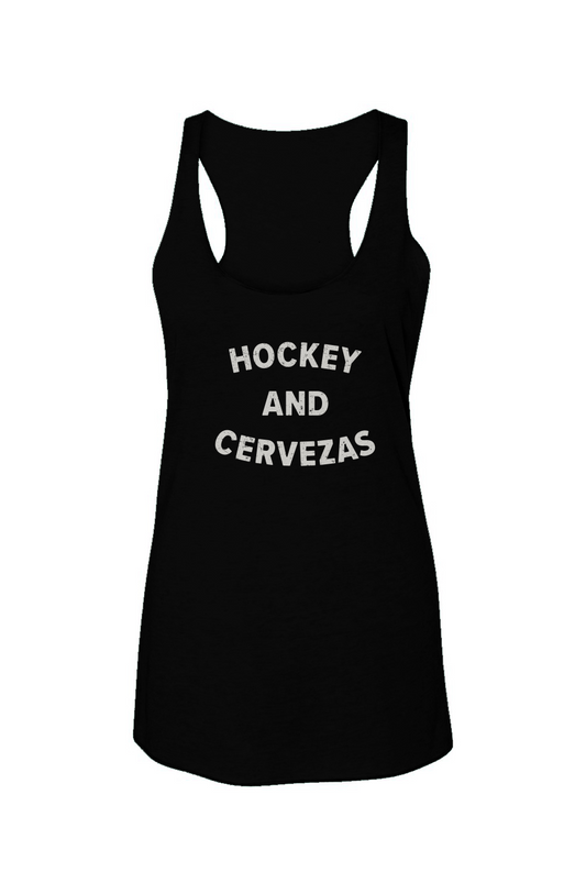 Hockey and Cervezas Racerback Barn Tank Black | Barn Garb Hockey Threads
