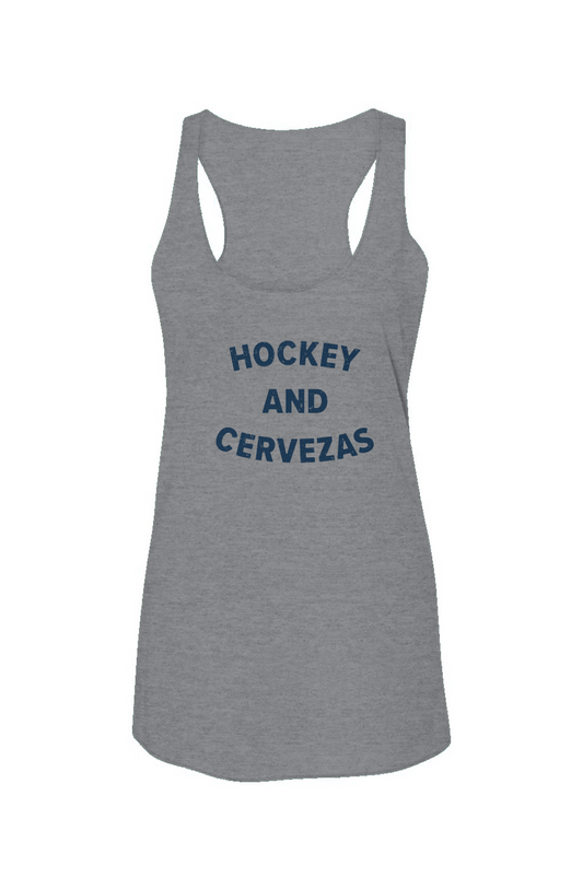 Hockey and Cervezas Racerback Barn Tank Grey | Barn Garb Hockey Threads