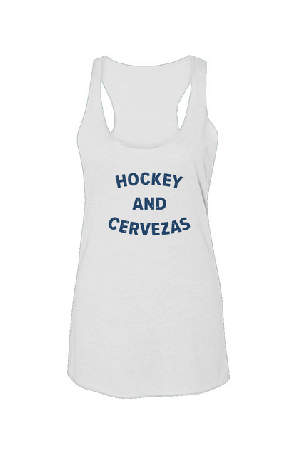 Hockey and Cervezas Racerback Barn Tank White | Barn Garb Hockey Threads