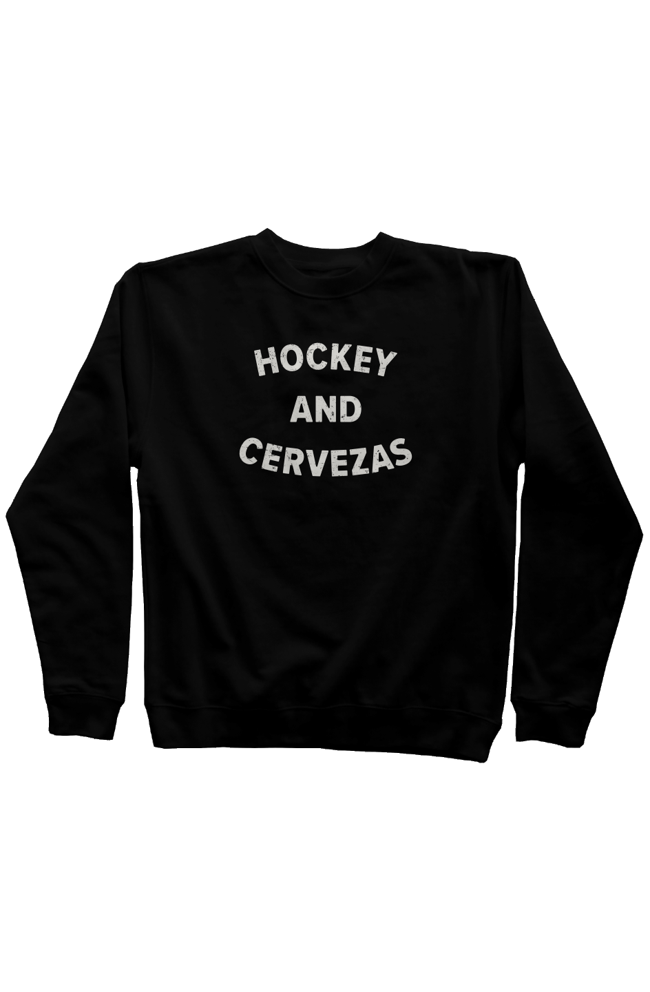 Hockey and Cervezas Rinkside Crewneck Sweatshirt Black | Barn Garb Hockey Threads