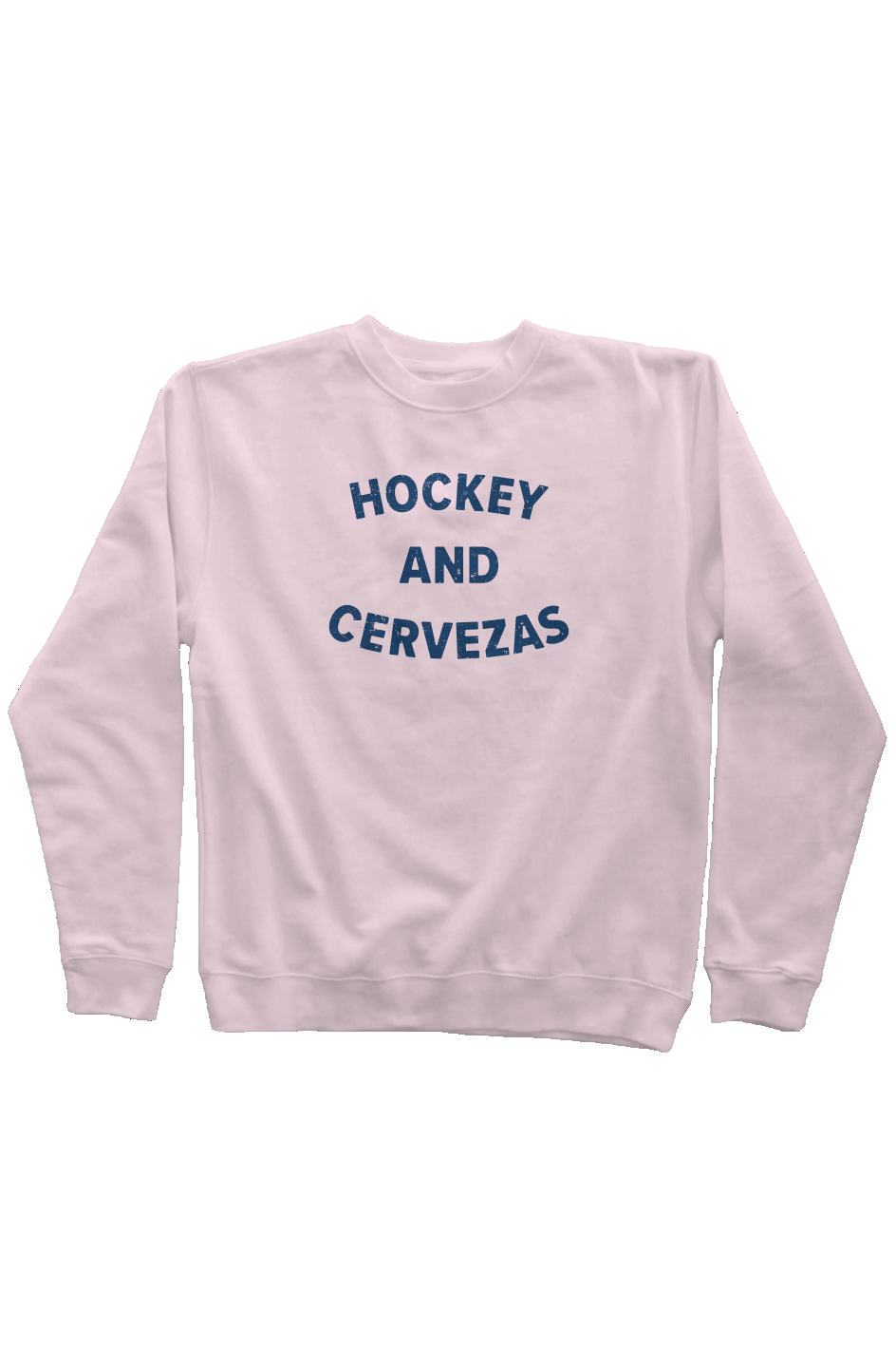 Hockey and Cervezas Rinkside Crewneck Sweatshirt Pink | Barn Garb Hockey Threads