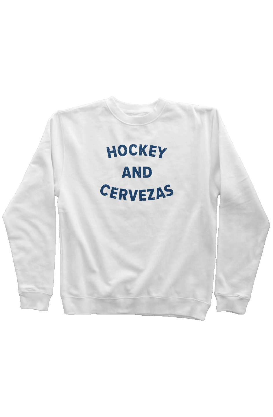 Hockey and Cervezas Rinkside Crewneck Sweatshirt White | Barn Garb Hockey Threads