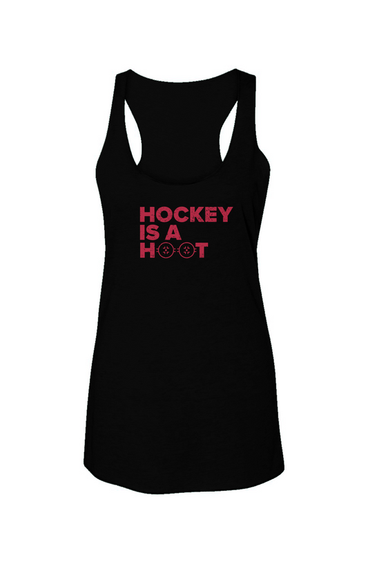 Hockey is a Hoot Racerback Barn Tank Black | Barn Garb Hockey Threads