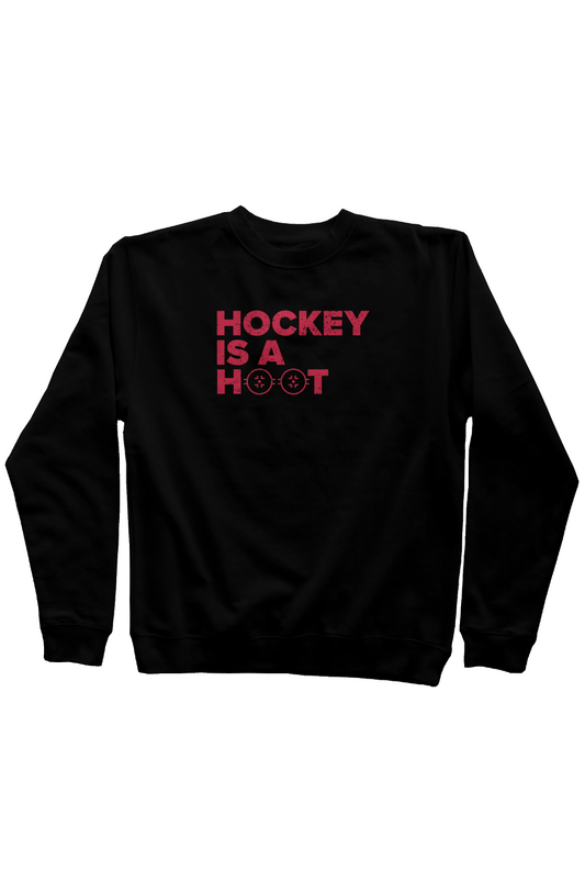 Hockey is a Hoot Rinkside Crewneck Sweatshirt Black | Barn Garb Hockey Threads