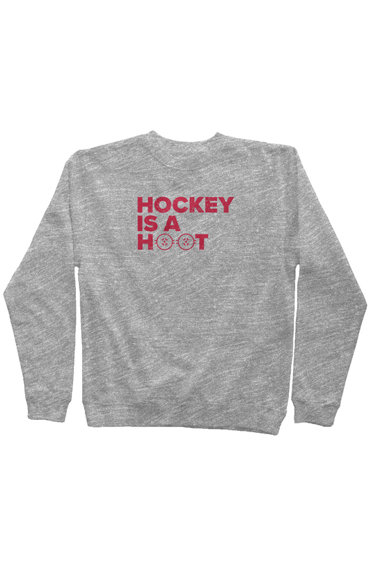 Hockey is a Hoot Rinkside Crewneck Sweatshirt Grey | Barn Garb Hockey Threads