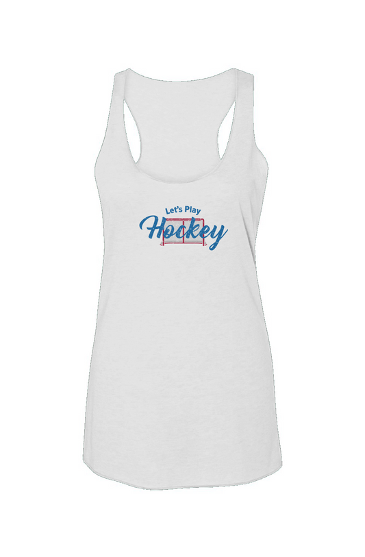 Let's Play Hockey Racerback Barn Tank White | Barn Garb Hockey Threads