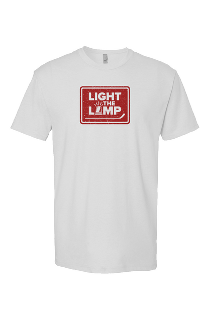 Light the Lamp Badge Breakaway Performance Tee White | Barn Garb Hockey Threads