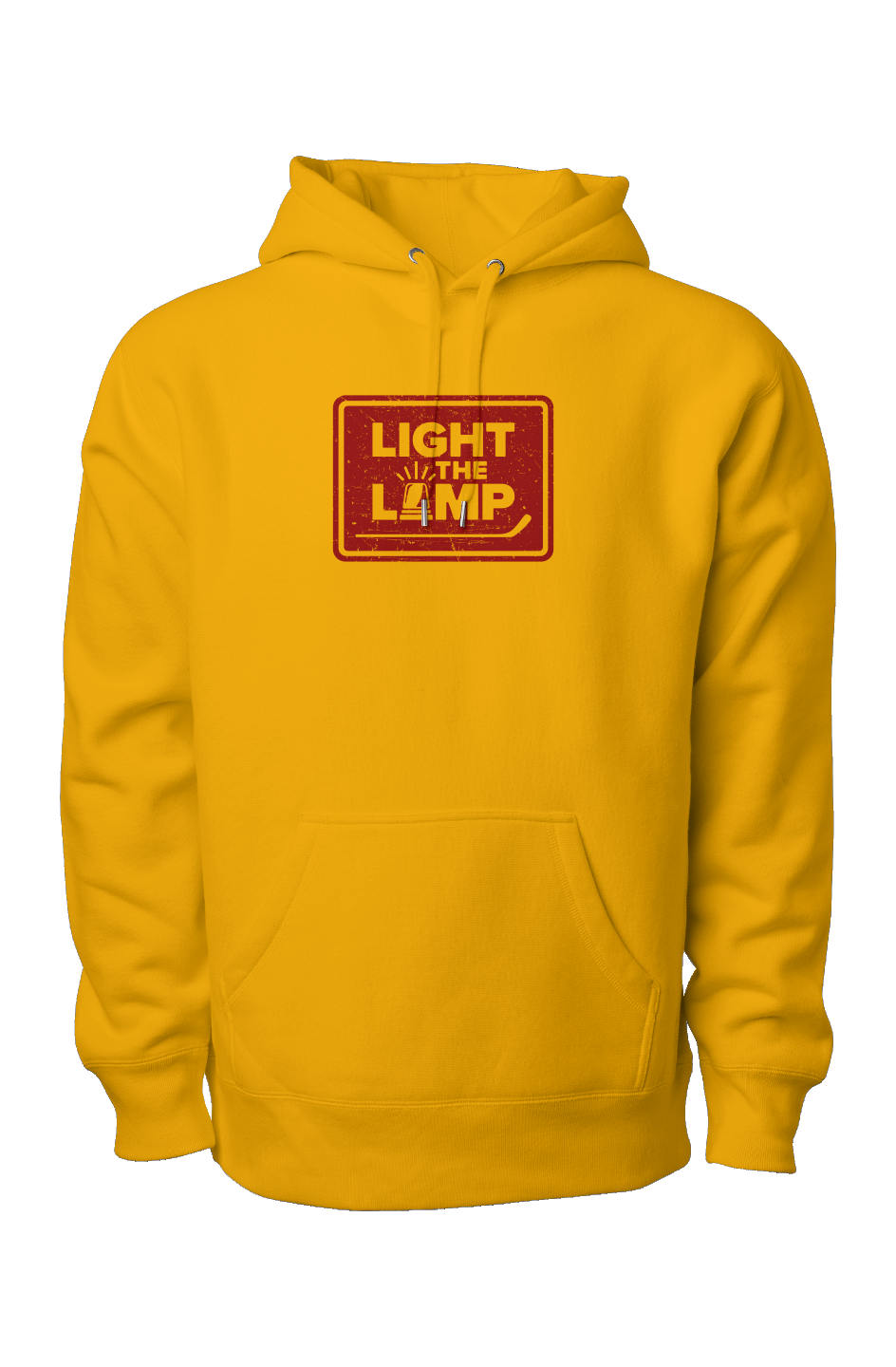 Light the Lamp Badge Legend Heavyweight Hoodie Gold | Barn Garb Hockey Threads