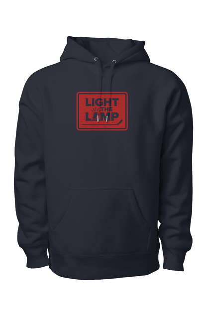 Light the Lamp Badge Legend Heavyweight Hoodie Navy Blue | Barn Garb Hockey Threads