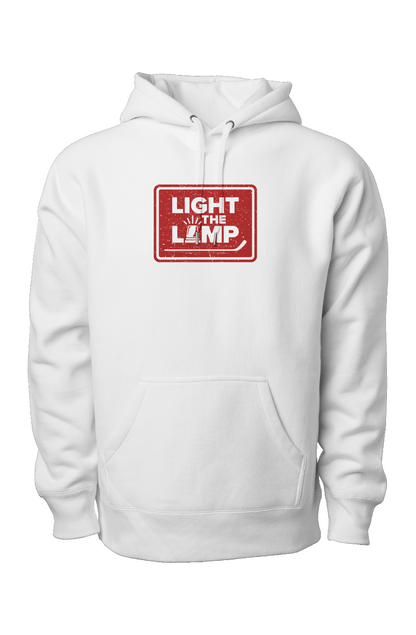 Light the Lamp Badge Legend Heavyweight Hoodie White | Barn Garb Hockey Threads