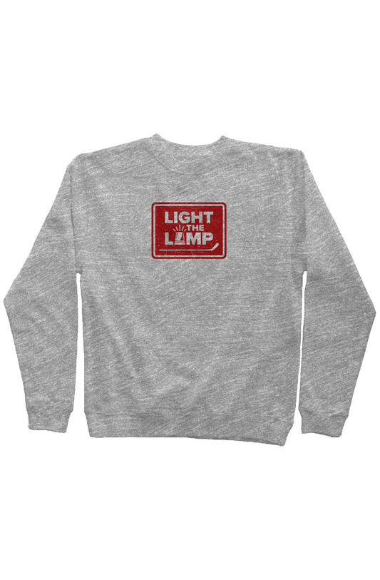 Light the Lamp Badge Rinkside Crewneck Sweatshirt Grey | Barn Garb Hockey Threads