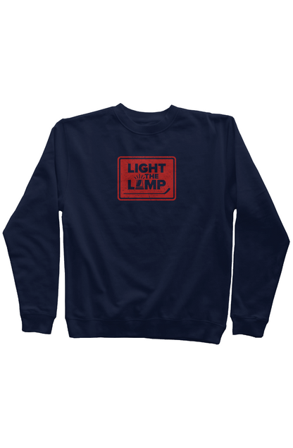 Light the Lamp Badge Rinkside Crewneck Sweatshirt Navy Blue | Barn Garb Hockey Threads