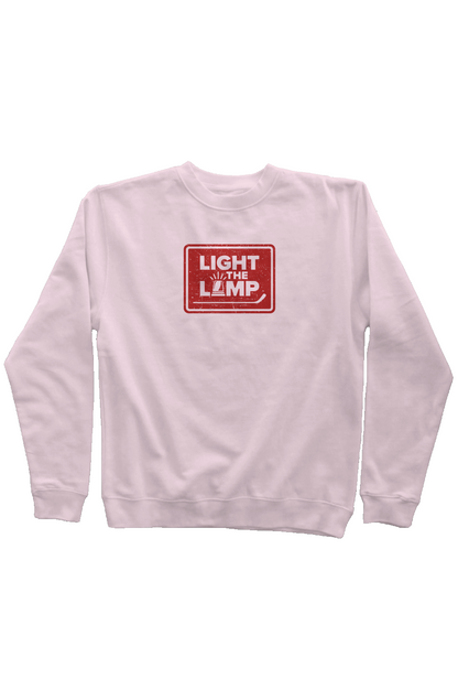 Light the Lamp Badge Rinkside Crewneck Sweatshirt Pink | Barn Garb Hockey Threads