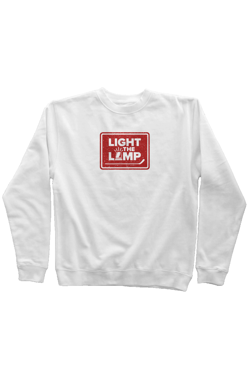 Light the Lamp Badge Rinkside Crewneck Sweatshirt White | Barn Garb Hockey Threads