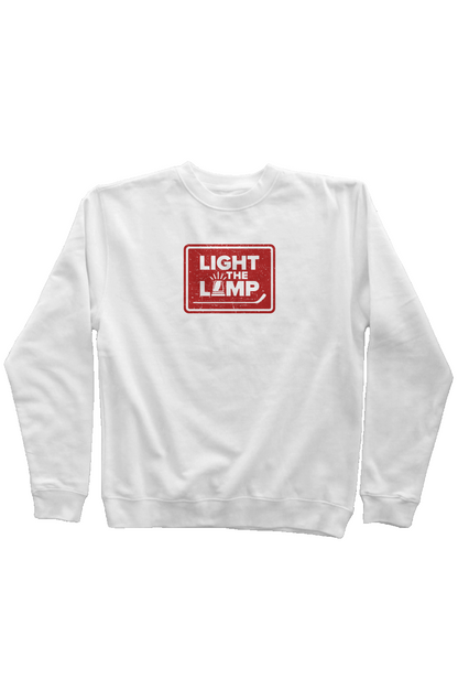 Light the Lamp Badge Rinkside Crewneck Sweatshirt White | Barn Garb Hockey Threads