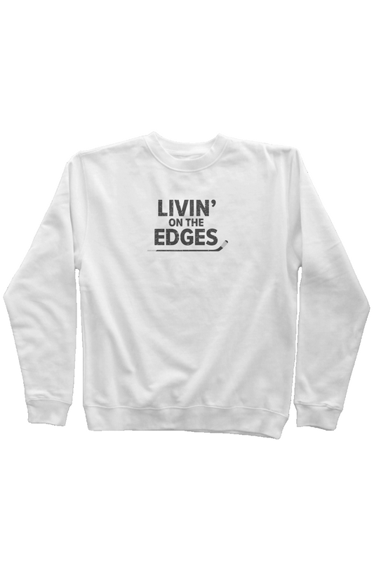 Livin' on the Edges Rinkside Crewneck Sweatshirt White | Barn Garb Hockey Threads