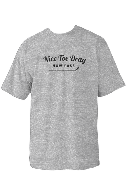Nice Toe Drag Now Pass 90s Throwback Tee Grey | Barn Garb Hockey Threads