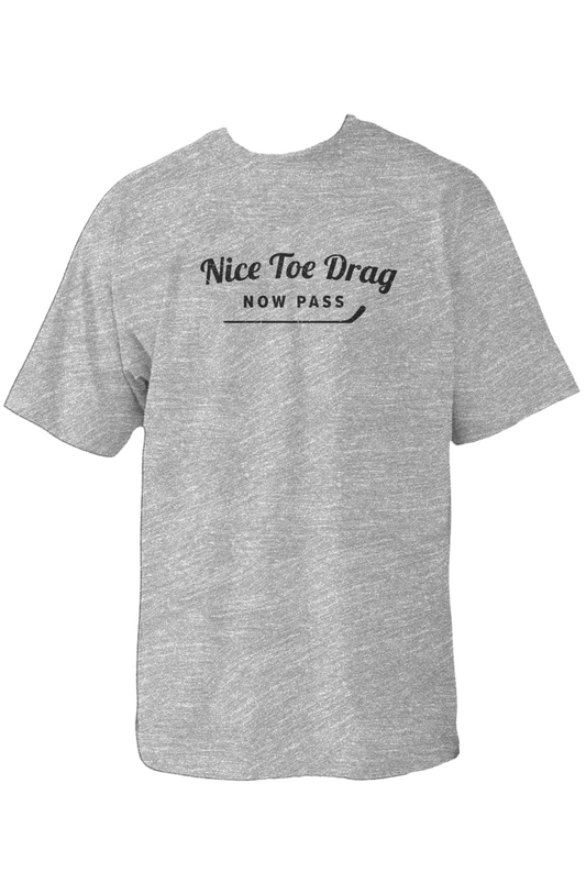 Nice Toe Drag Now Pass 90s Throwback Tee Grey | Barn Garb Hockey Threads