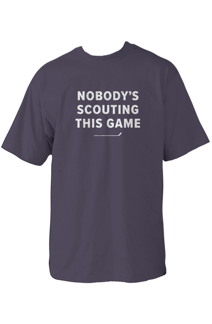Nobody's Scouting This Game 90s Throwback Tee Navy Blue | Barn Garb Hockey Threads