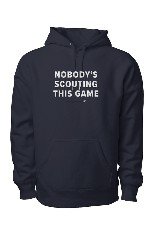 Nobody's Scouting This Game Legend Heavyweight Hoodie Navy Blue | Barn Garb Hockey Threads