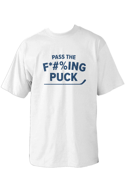 Pass the F*#%ing Puck 90s Throwback Tee White | Barn Garb Hockey Threads