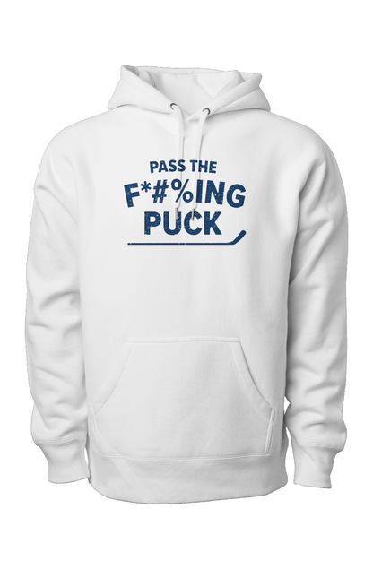 Pass the F*#%ing Puck Legend Heavyweight Hoodie White | Barn Garb Hockey Threads