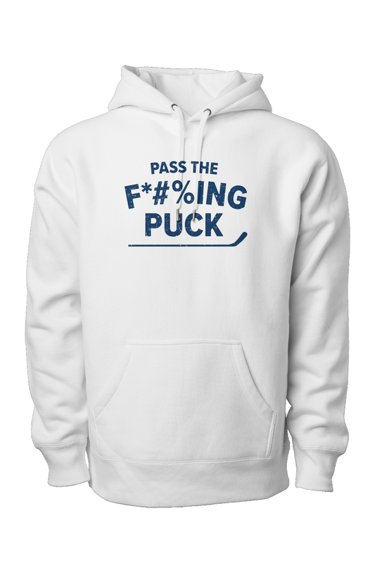 Pass the F*#%ing Puck Legend Heavyweight Hoodie White | Barn Garb Hockey Threads